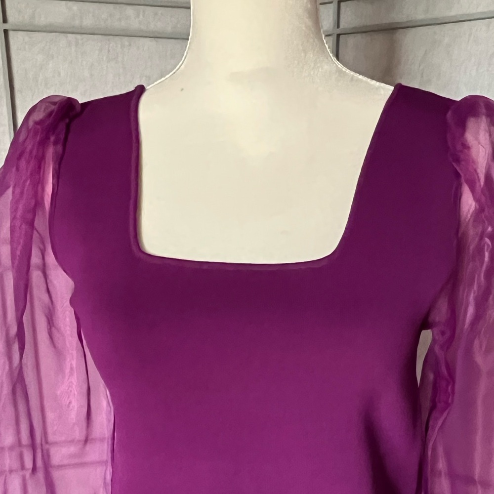 House of Harlow 1960 Purple Sheer Sleeve Blouse - Picture 3 of 10